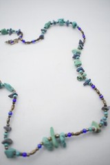 Handmade 26″ Turquoise and Lapis Lazuli Nugget Necklace with Brass and Glass Bea