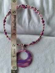 Handcrafted Pink Purple Silver Beaded Polymer Clay Memory Wire Choker Set
