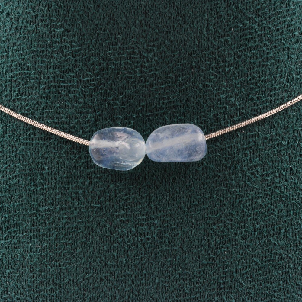 Brazilian Aquamarine 2 Pearl Necklace. Stainless Steel Chain Necklace