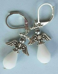 White ANGELS Silver Hematite earring SP LEVERBACK handcrafted