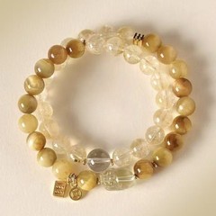 Natural Citrine Double-Circle Bracelet Chinese-Style Women’s Mala Beads