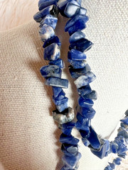2 Necklaces Natural Stone Organic Earthy Blue Sodalite & Pink Rhodonite Coastal
