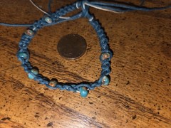 BoHo hemp bracelet w green beads. sml/med women’s 6-inch adjustable M3033