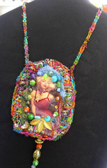 Handmade Crocheted art Necklace Cotton Fabrics embroidered crocheted+ Beads