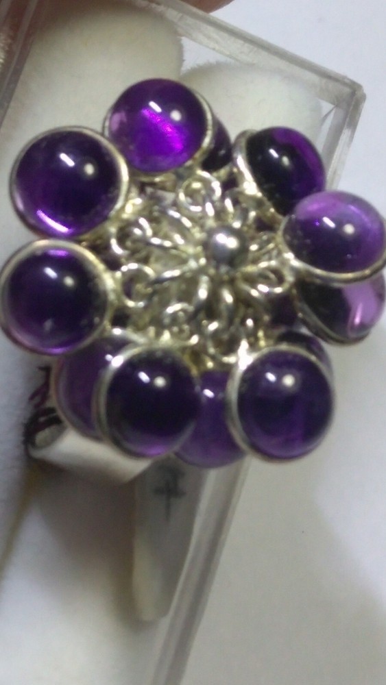 BEAUTIFUL NATURAL AMETHYSTS IN.925 STERLING SILVER BUNCHY RING IN SIZE 6.5-6.75