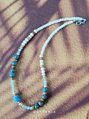 Elegant Collection – NECKLACE735R -BLUEMALACHITE-WOOD-BEAD-BL-W-BR-EC057