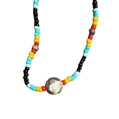 18in Handmade Seed Bead And Picture Jasper Colorful Necklace Gold Tone Clasp