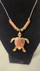 Artisan Copper Brass Sea Turtle Pendant with Leather Cord Necklace