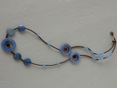 Periwinkle Blue and Brown Necklace , Agate & Shell With Copper Plated Tube Beads