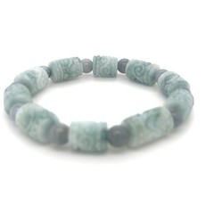 Green Hand Carved Jadeite Barrel Adjustable Bracelet Type A with 翡翠缅紫绿