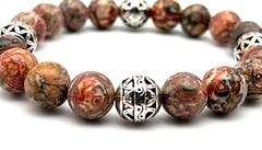 Leopard Skin Jasper & Sterling Silver Gemstone 10mm Beaded Mood Bracelet