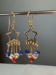 14k Gold Plated, Americana (Red/White/Blue) Star, Dangle Earrings, Patriotic