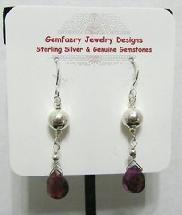 Sterling Silver Wire-Wrap Faceted Natural GARNET Earrings #1812…Handmade USA