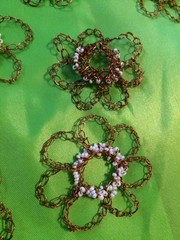 Crocheted Flowers With Beads. handmade With Recycled Copper Wire-9 In All