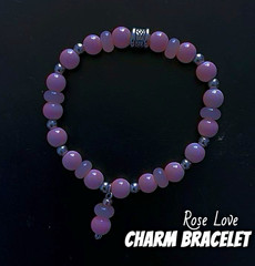 Handcrafted Pink Beaded Stretch Bracelet w/ Love Dangle Charm