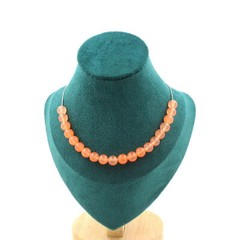 Necklace 20 Orange Chalcedony Beads 8 Mm. Stainless Steel Chain Necklace