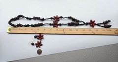 New Artisan Handmade Wooden Seeds Bead Flower Necklace Earrings Set