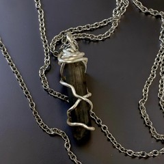 Smoky Quartz Crystal Point Pendant Handcrafted Silver tone Wire Wrap- 1.25”