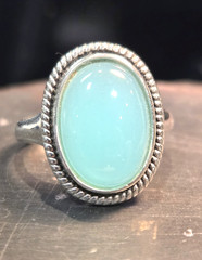 Genuine Aqua Chalcedony 925 Sterling Silver Ring (RK-432)