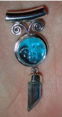 Blue Moon Face Quartz & Aqua Aura Quartz Sterling Silver Pendant