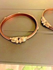 2 Handmade 7” Sterling Silver & Copper Bracelet, Thread /head Pure Silver