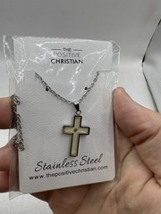 NWT! The Positive Christian Stainless Steel Cross Pendant Necklace B1