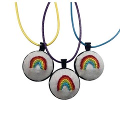 Handmade Rainbow Embroidery Necklace in 1” Round Bezel