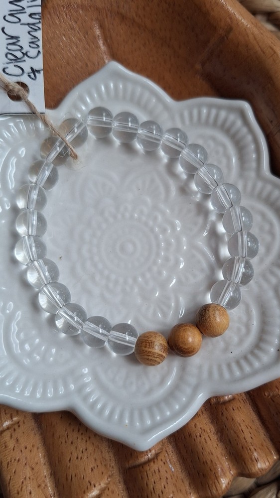 clear quartz + sandalwood bracelet