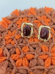 Vintage Brecciated Jasper Earrings Gold Tone Metal, 1980s