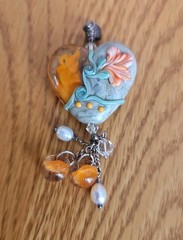 Lampwork Glass Pendant Heart Shape Flower Sterling Silver Hand Made OOAK