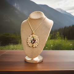 Hand Knits 2 Love Crochet Necklace Virgin Mary Cabochon Beads Mothers Day Gift