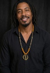 Mens African Adinkra Pendant Necklace Tribal Beaded Brass Onyx Leather