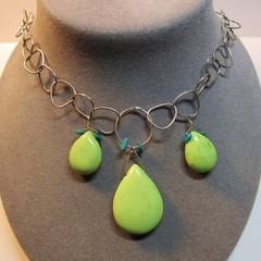 Artisan OOAK SOLID STERLING SILVER Green Turquoise Stone Pendant Necklace