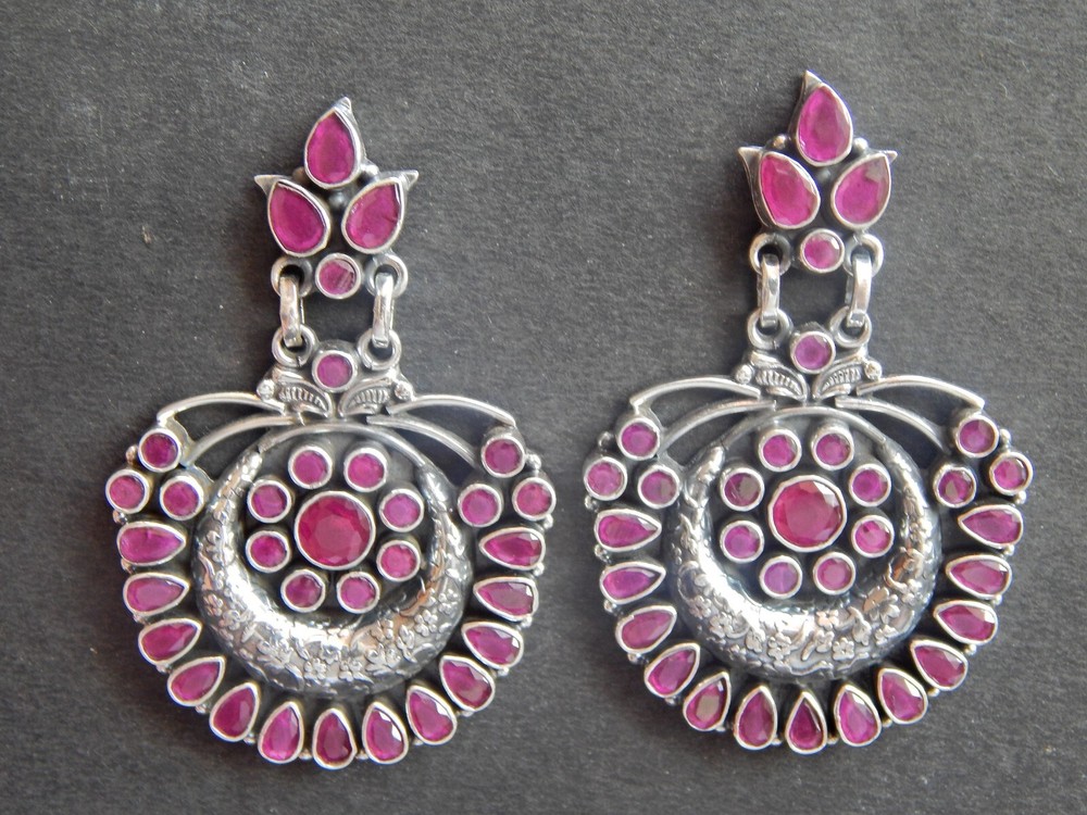 Natural Ruby Flower Studs , 925 Sterling Silver , Wedding Studs , Vintage Stud