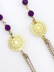 Peruvian KUDZU Filigree Gold Plated Fuchsia Gemstone Necklace 36 in