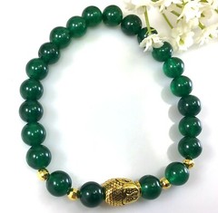 Green Jade beaded bracelet with gold Buddha pendant for men and women 8mm