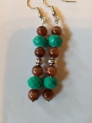 Country western earrings jewelry Fashion silver with green and brown stone