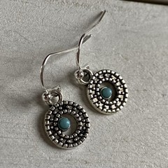 Min Favorit Mini Boho Charm & Turquoise Antique Silver Artisan Drop Earrings