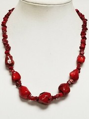 Vintage Glossy Dyed Raw Red Coral Stone Necklace 22″ ~ 88 grams