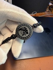 Aztec Eagle Warrior, Mexican, Obsidian Pendant, beaded Bracelet, Mexico #37