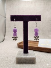 Purple Jade Butterfly Earrings With 14k Silver Plated Hooks