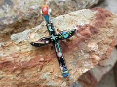 Totem Pole Night Sky Micro Inlay Gemstone Fire Opal Sterling Silver Pendant R44