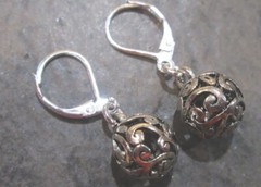 Silver Filigree Ball dangle Earrings with Sterling Silver Leverbacks