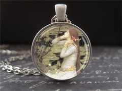 Ophelia Necklace Handmade Art Glass Pendant Waterhouse Pre-Raphaelite Painting