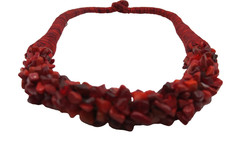 Bohemian Red Coral Chips Choker Necklace Chunky Statement Beaded Collar 40cm