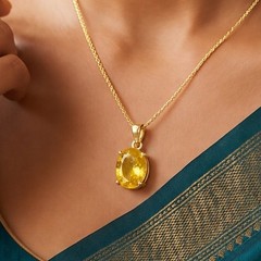 Certified 8.25 Ct Yellow Sapphire Pendant Gemstone Gold Plated Men Women Gift