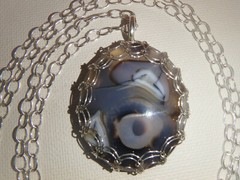 Handmade Viking Knit Weave Montana Moss Agate Sterling Silver Pendant necklace