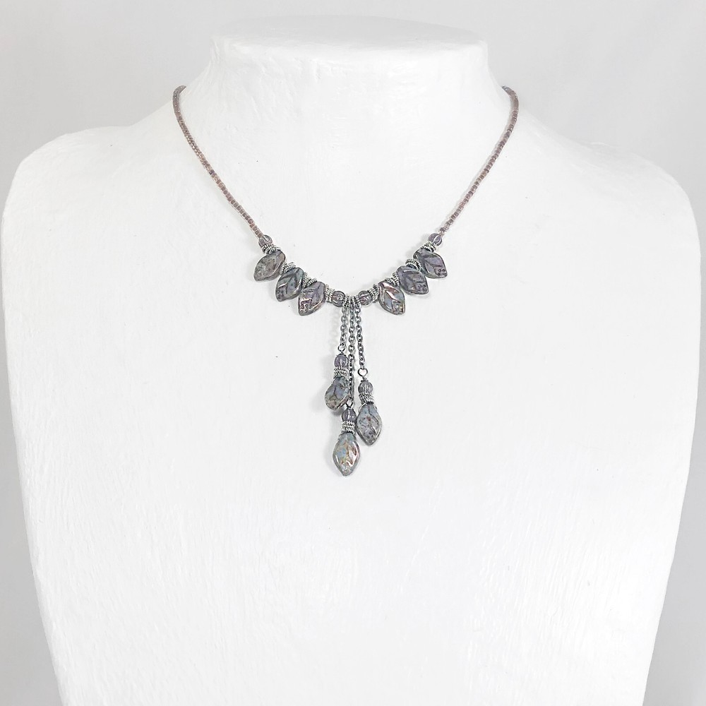Purple Picasso Czech Leaf Beaded Choker with Earrings
