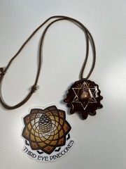 Handcrafted Pinecone Pendant with Mexican Fire Opal, Gold Merkaba Third Eye
