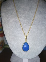 Blue Chalcedony Face Pear Pendant Necklace (18″ ) in Goldtone 10.00 ctw